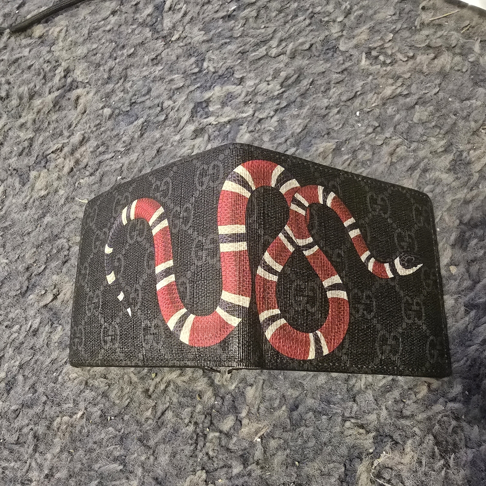 Gucci Black Wallet with Red and White Snake Motif